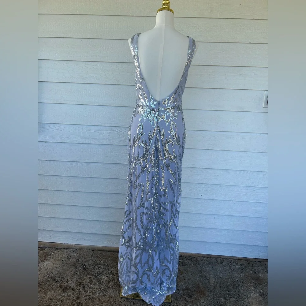 Elegant Silver Sequin Evening Gown - Picture 2 of 3